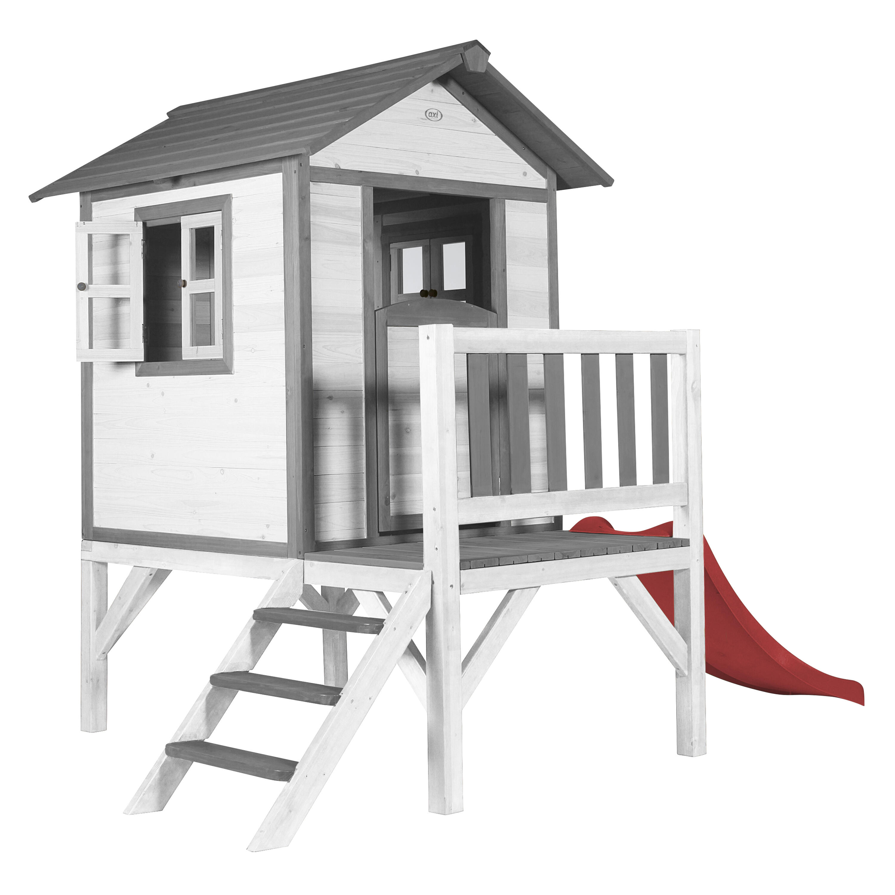 AXI Beach Lodge XL Casetta per bambini bianca, scivolo rosse 2/7