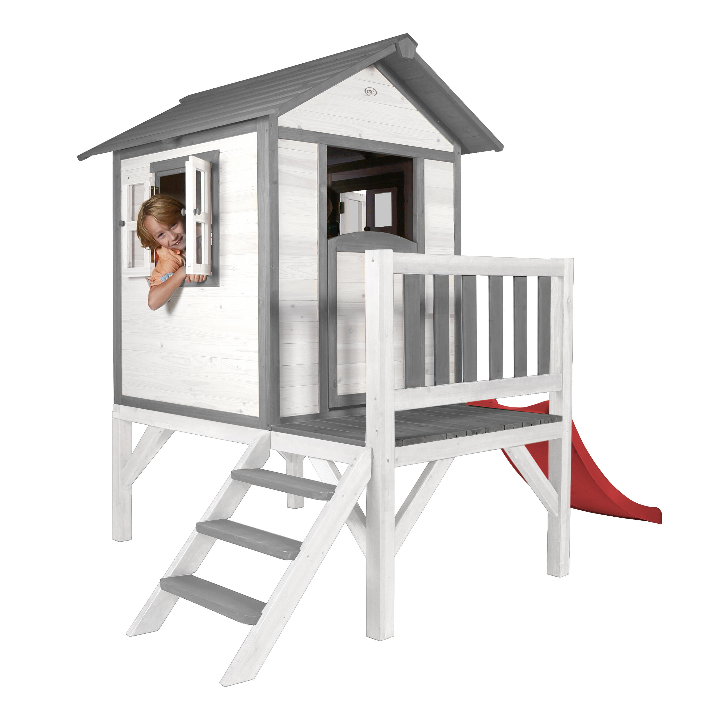 Beach Lodge XL Spielhaus mit Rutsche in Rot aus FSC Holz, wei AXI