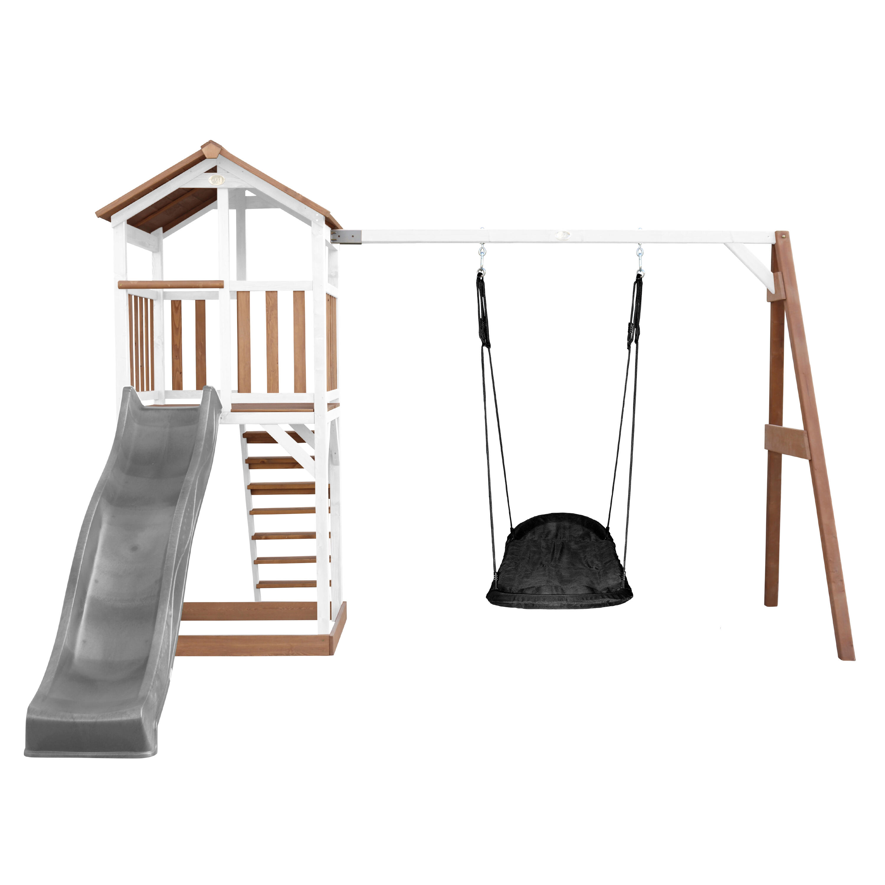 Aire de jeux Beach Tower Marron/Blanche, Balançoire, Toboggan Gris 2/7