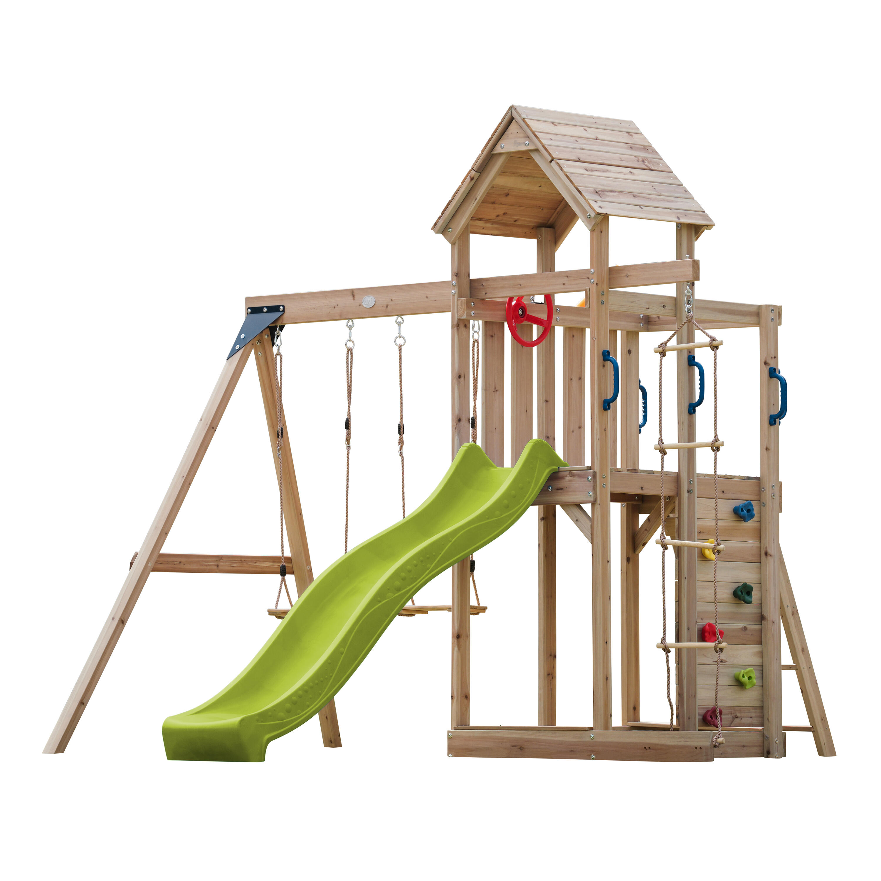 Axi - Aire De Jeux, Moos Avec Balançoire Double Et Échelle En Corde- Toboggan Jaune - Aire De Jeu - Jaune - Taille Unique - Decathlon