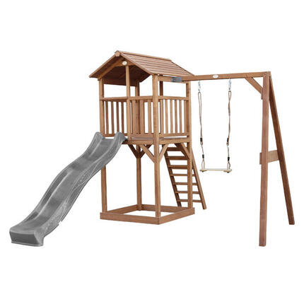 Aire de jeux Beach Tower Marron avec 1 Balançoire - Toboggan Violet