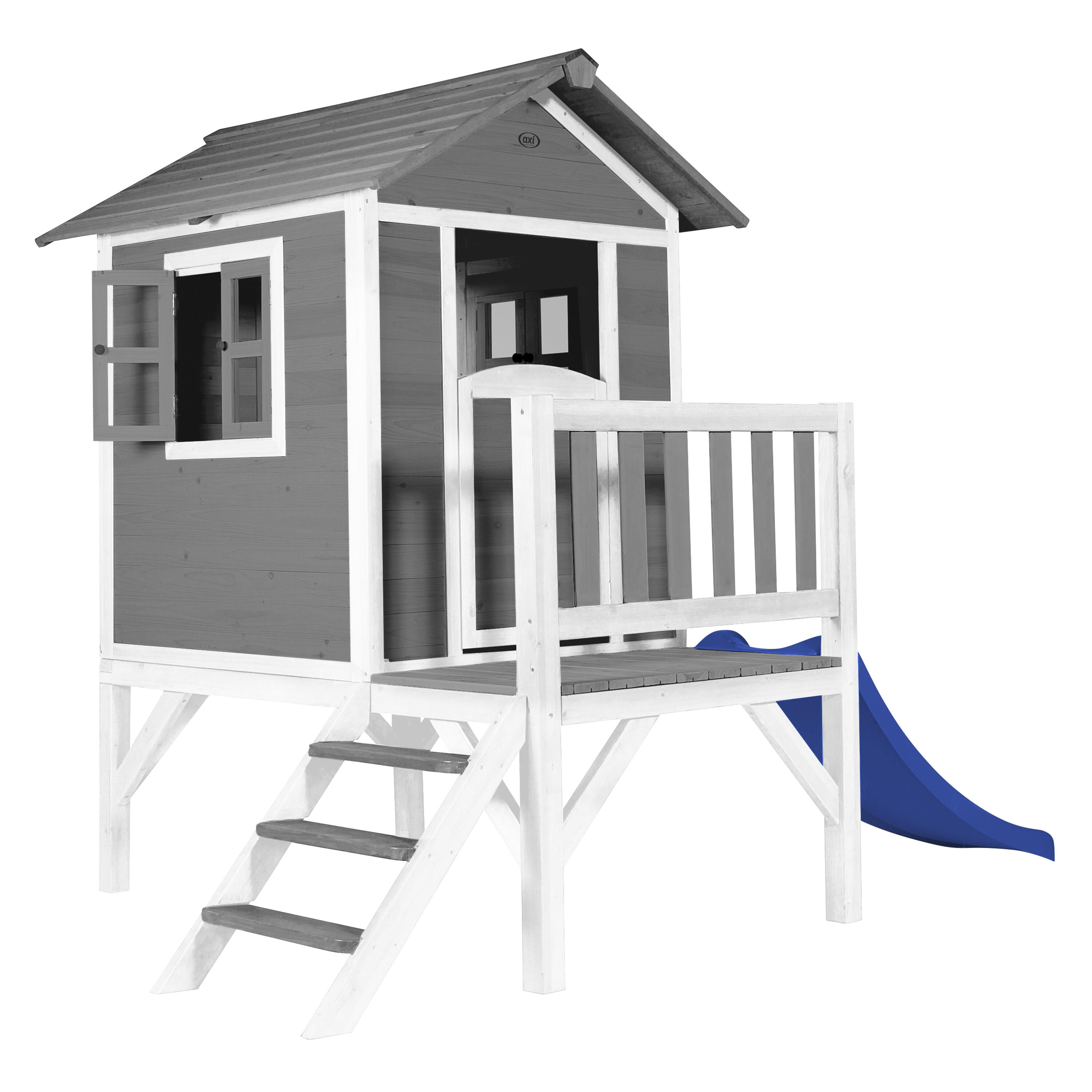 Maisonnette en bois Lodge XL Grise - Toboggan Bleu 2/7