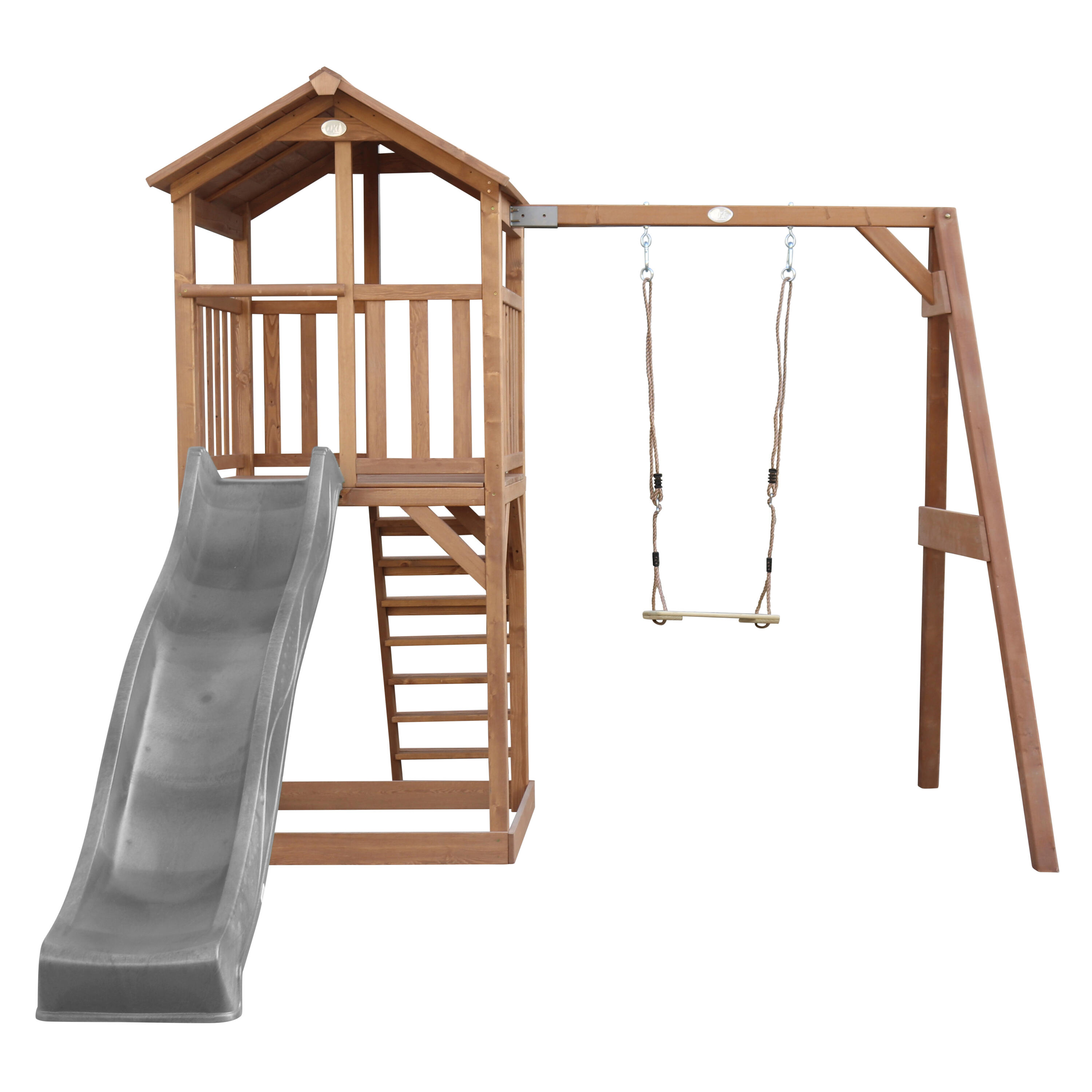 Aire de jeux Beach Tower Marron avec 1 Balançoire - Toboggan Gris 5/7