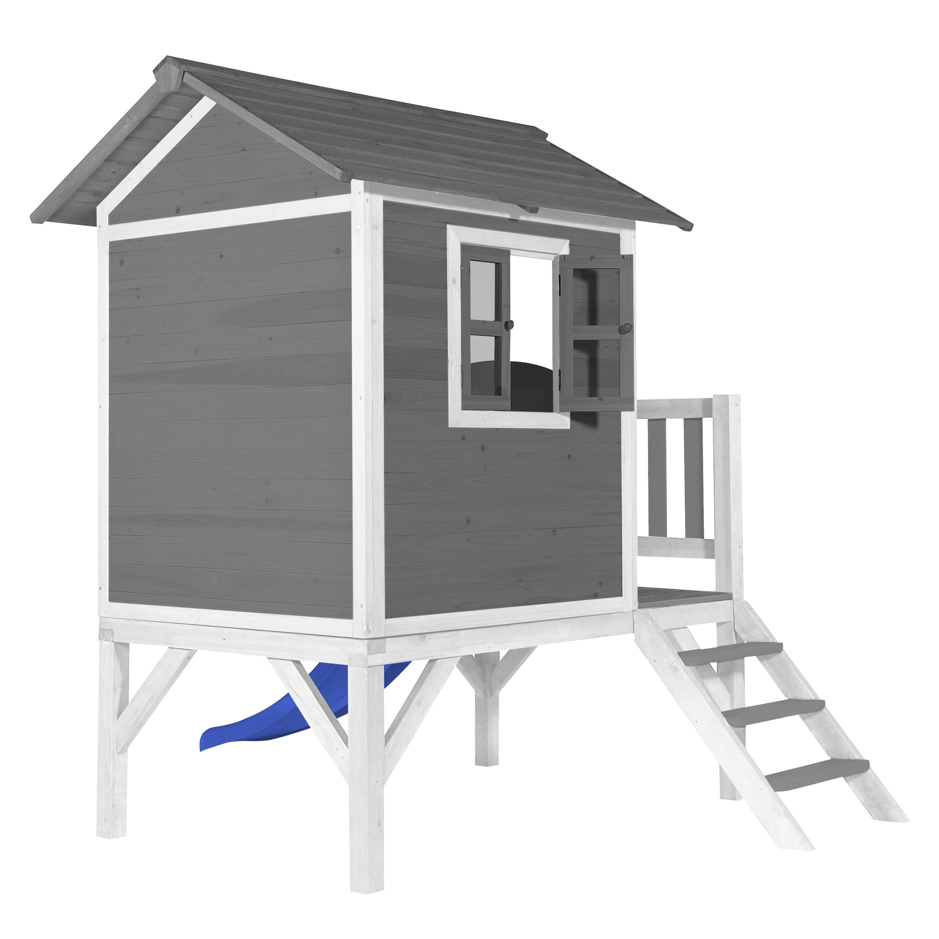 Maisonnette en bois Lodge XL Grise - Toboggan Bleu 5/7