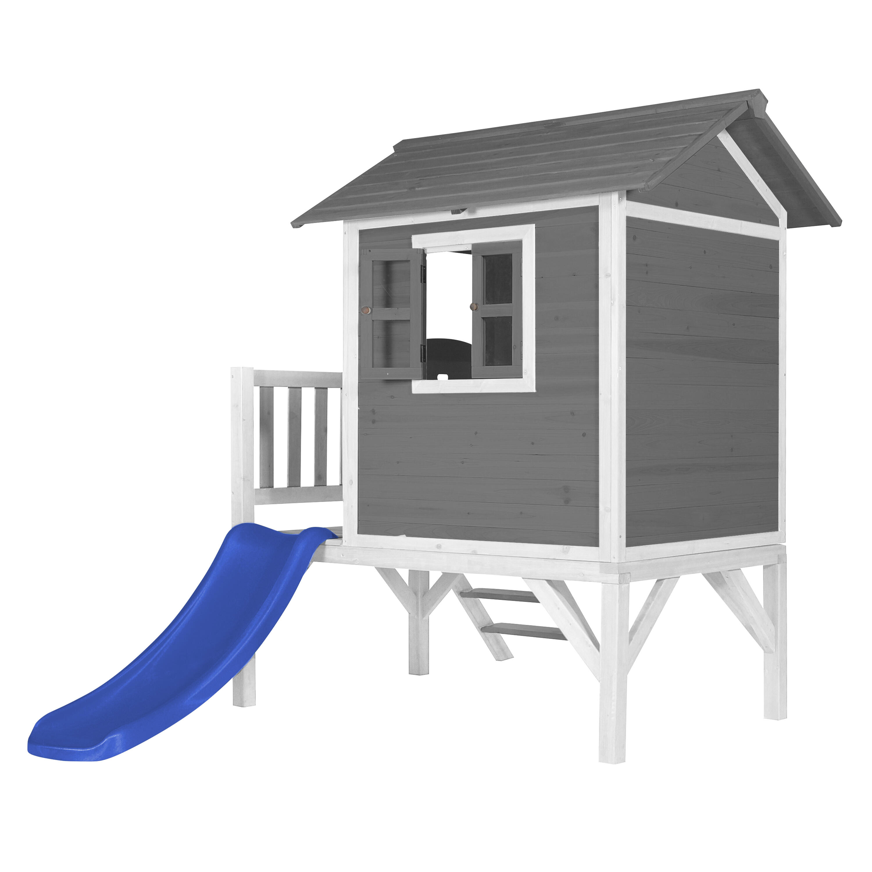 Maisonnette en bois Lodge XL Grise - Toboggan Bleu 4/7