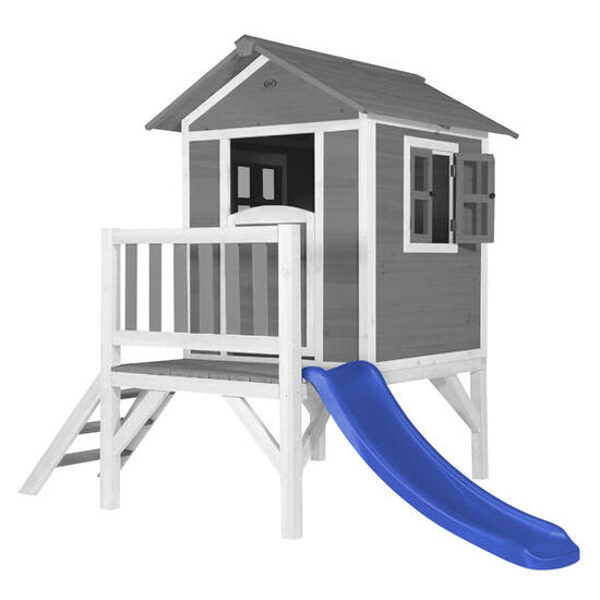 Maisonnette en bois Lodge XL Grise - Toboggan Bleu