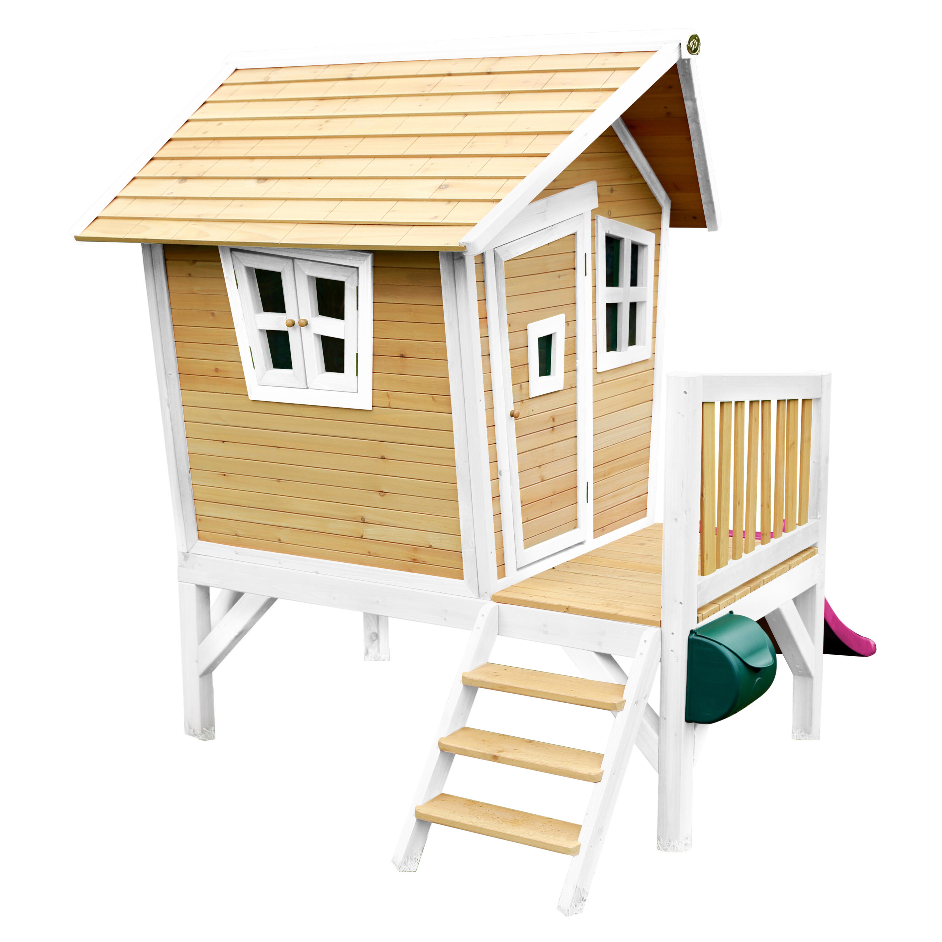 Maisonnette en bois Robin Marron/Blanche - Toboggan Violet 7/7