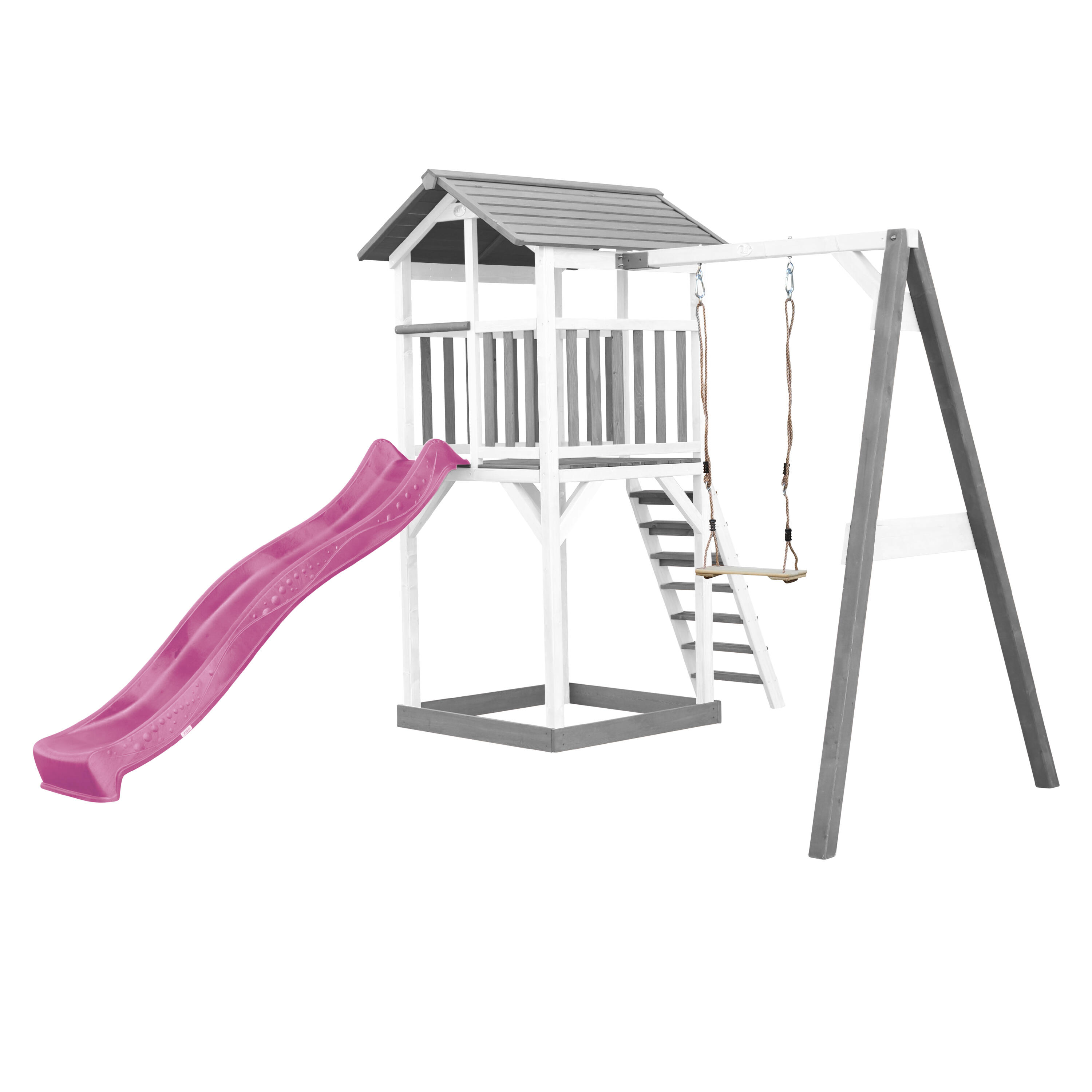 Aire de jeux Beach Tower Grise/Blanche avec 1 Balançoire - Toboggan Violet 2/7