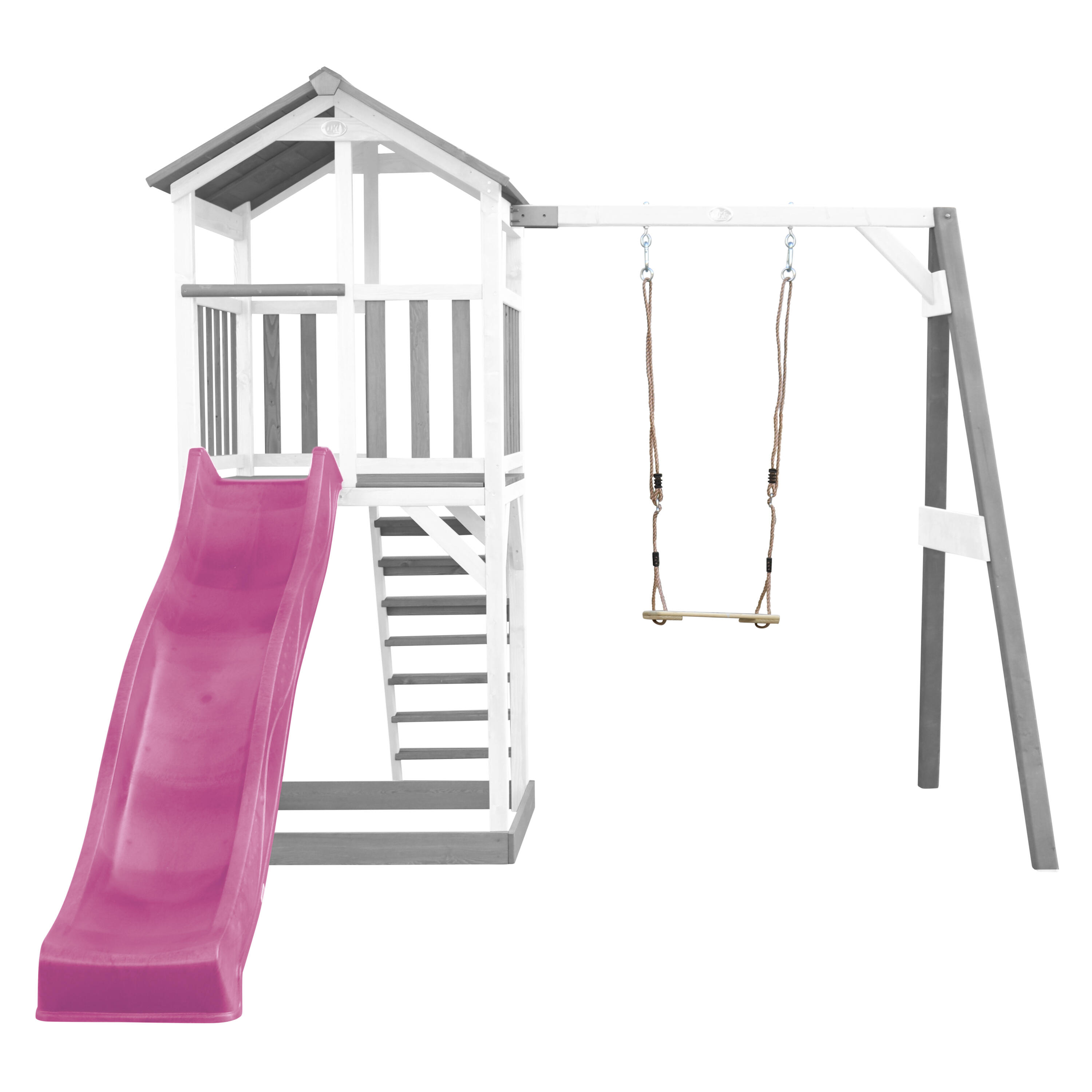 Aire de jeux Beach Tower Grise/Blanche avec 1 Balançoire - Toboggan Violet 5/7