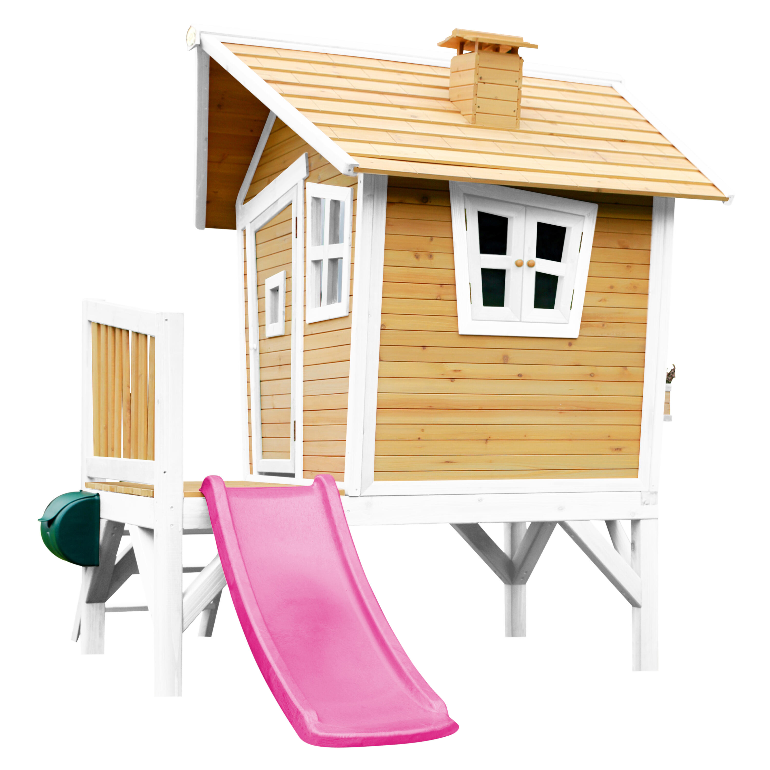 Maisonnette en bois Robin Marron/Blanche - Toboggan Violet 6/7