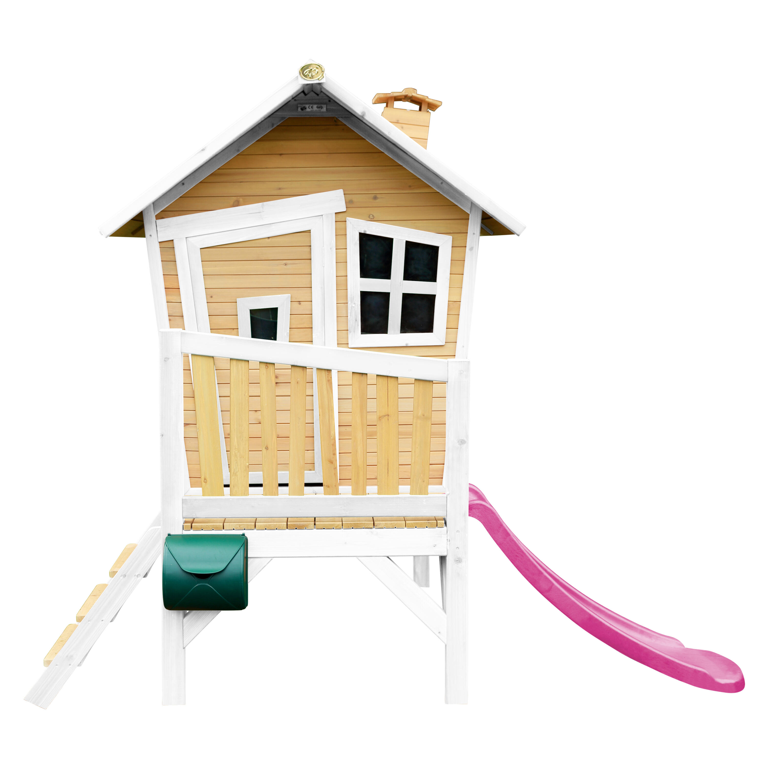 Maisonnette en bois Robin Marron/Blanche - Toboggan Violet 2/7
