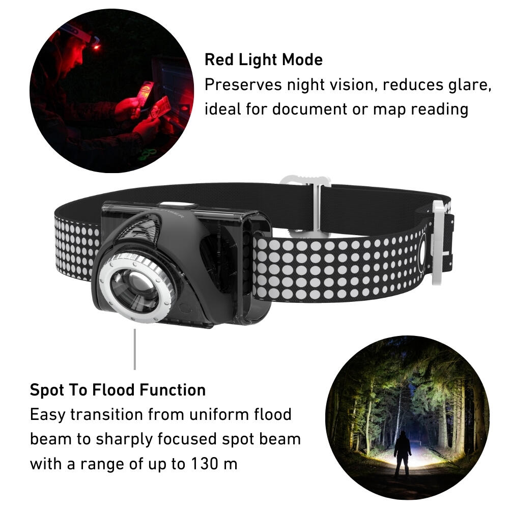 SEO7R Head Torch Rechargeable 220lm, LED, Inc Red Light & Accepts AAA Batteries 3/7