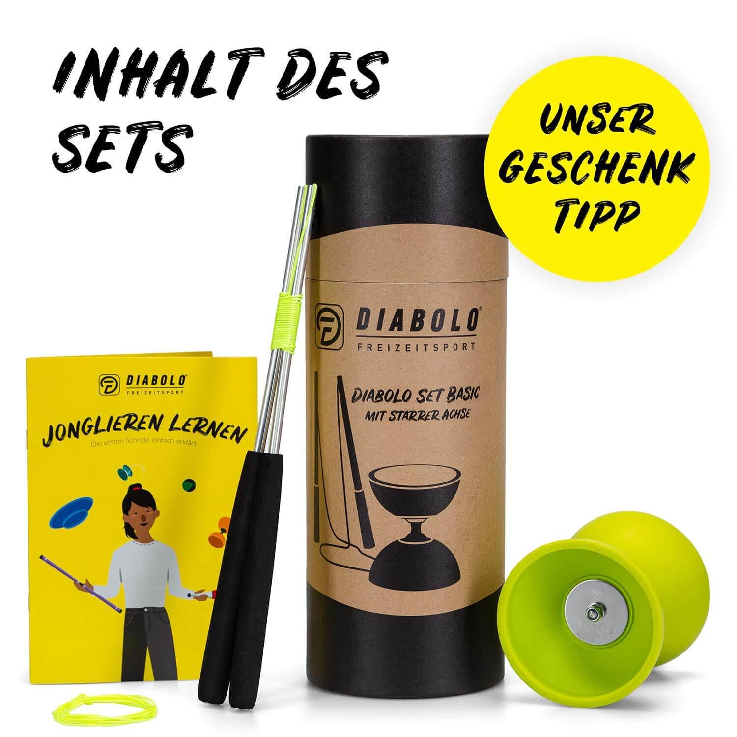 Diabolo Set Basic (lime) mit starrer Achse, Handstäbe, Ersatzschnur, Anleitung 3/7