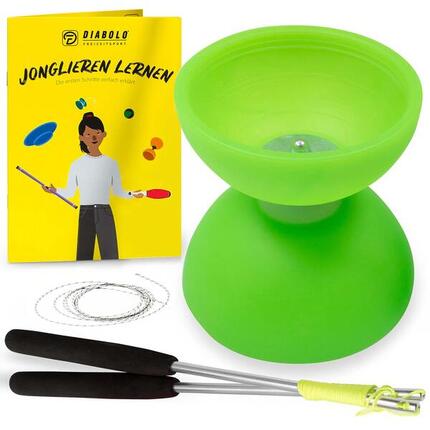 Diabolo Set mit PLAY Diabolo UV Comet (grün) - inkl. Handstäben & Ersatzschnur