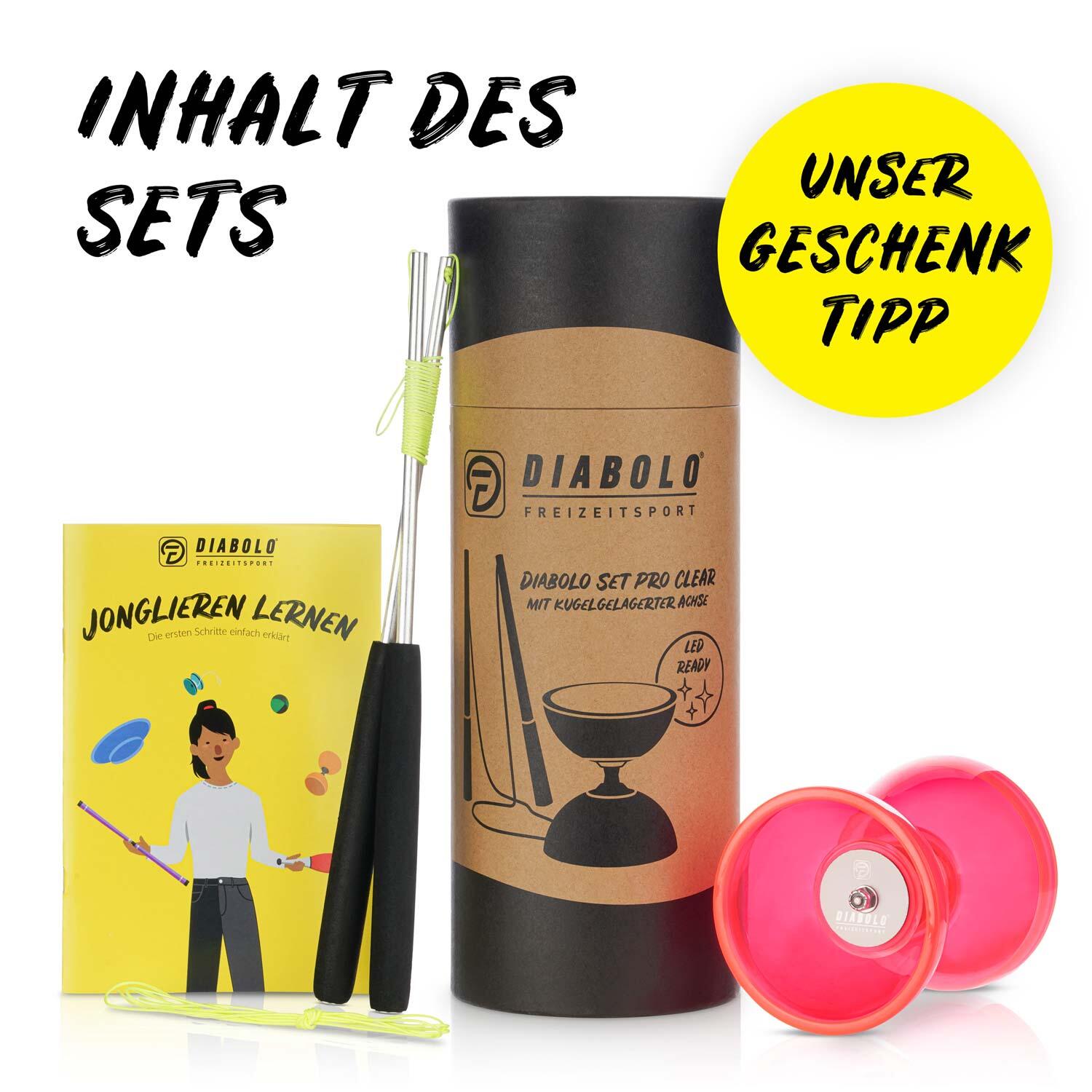 Diabolo Set Pro Clear (rot) mit kugelgelagerter Achse - LED-ready, UV reaktiv 6/7