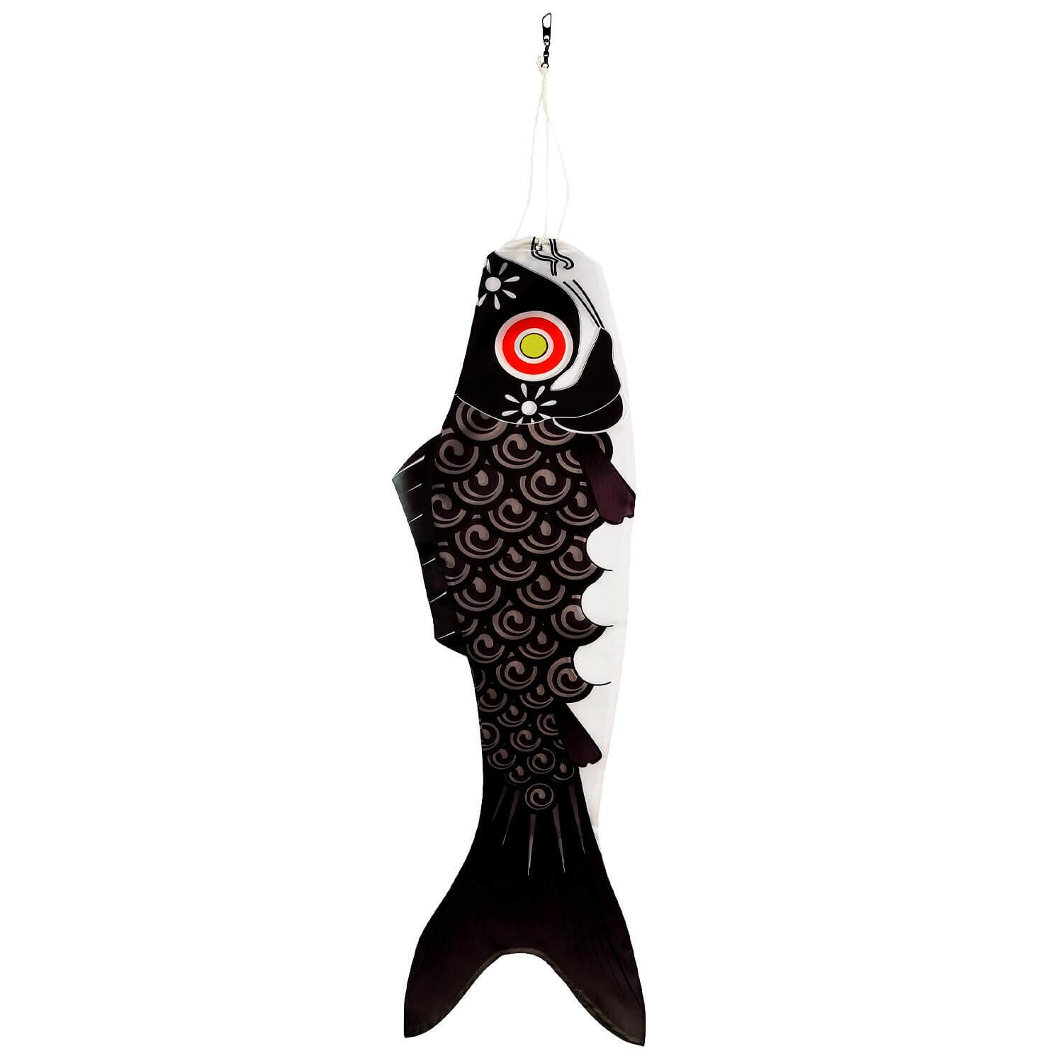 WOLKENSTÜRMER Windspiel Koi (schwarz) - farbenfroher Windsack als Fisch Motiv inkl. Aluwirbel