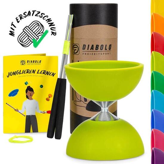 Diabolo Set Basic (lime) mit starrer Achse, Handstäbe, Ersatzschnur, Anleitung