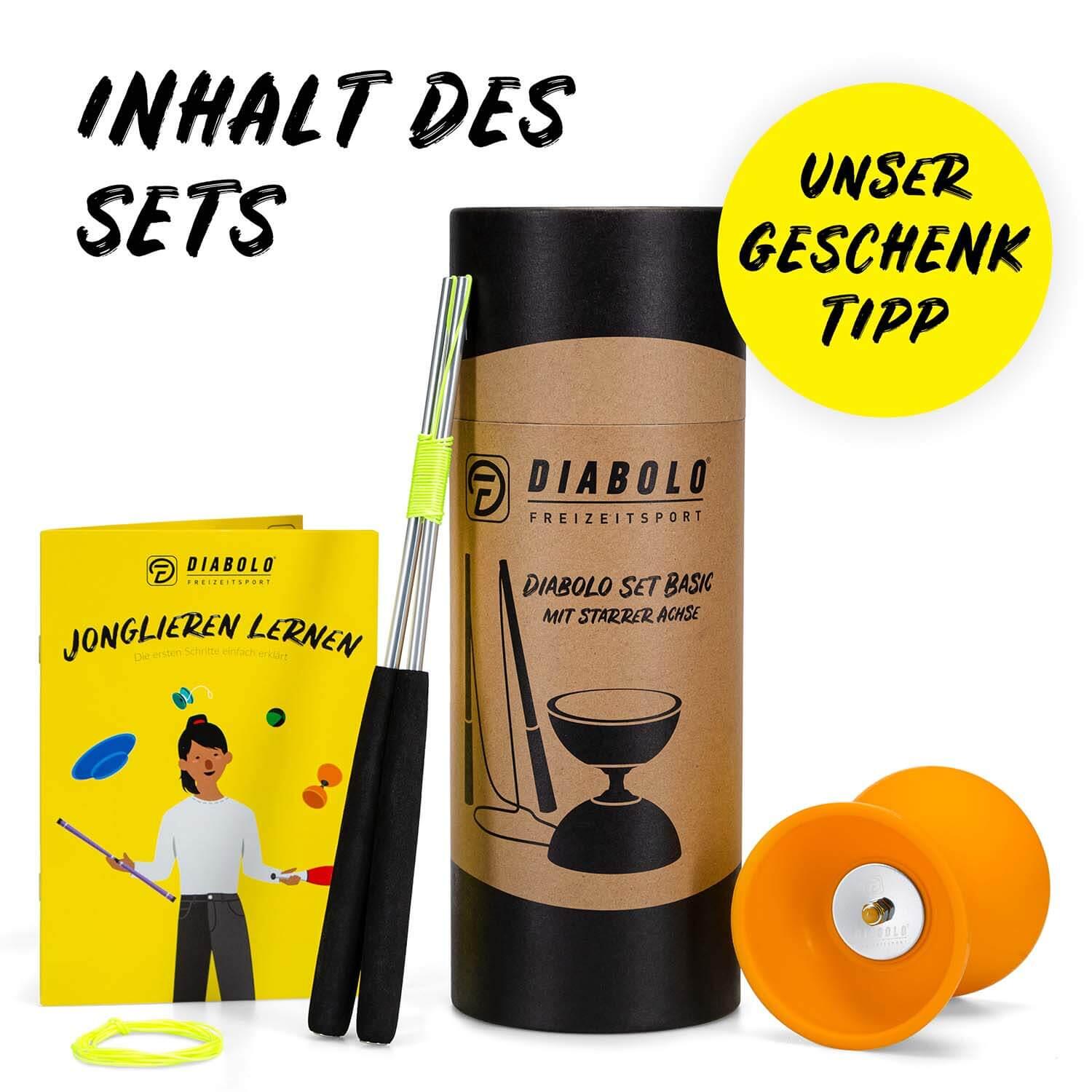 Diabolo Set Basic (orange) mit starrer Achse, Handstäbe, Ersatzschnur, Anleitung 3/7