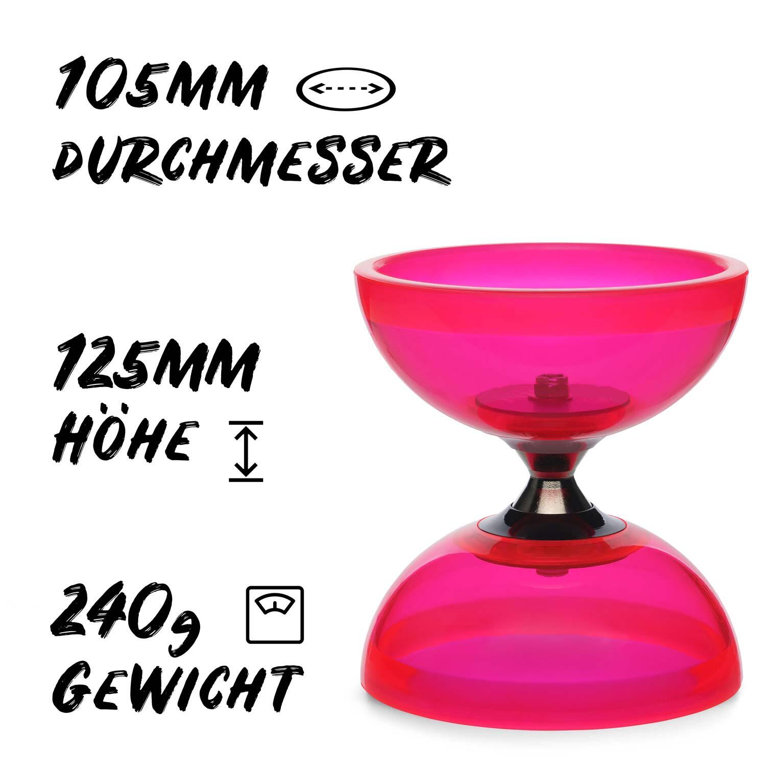 Diabolo Set Pro Clear (rot) mit kugelgelagerter Achse - LED-ready, UV reaktiv 2/7