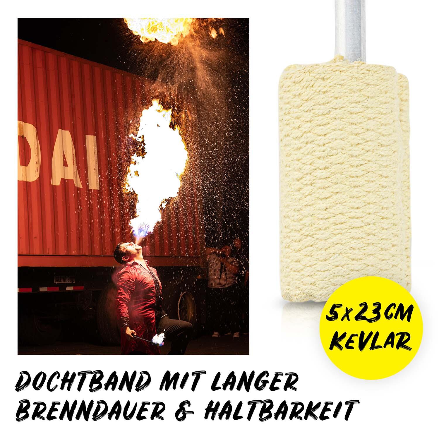 Feuerspuckfackel 40cm (schwarz) - mit 50mm Kevlar Dochtband, lange Brenndauer 3/7