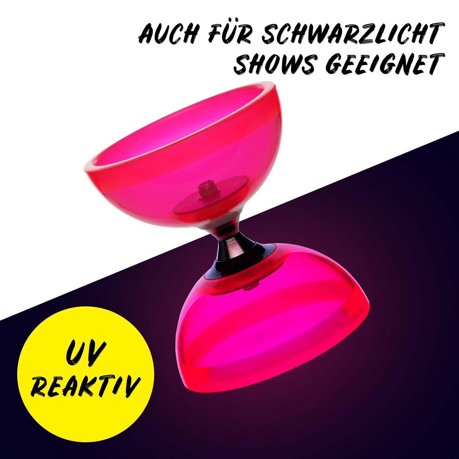 Diabolo Set Pro Clear (rot) mit kugelgelagerter Achse - LED-ready, UV reaktiv 4/7