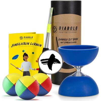 Jonglierset mit Diabolo Set Basic (blau) & Jonglierbälle 3er Set (bunt), Ø 62mm