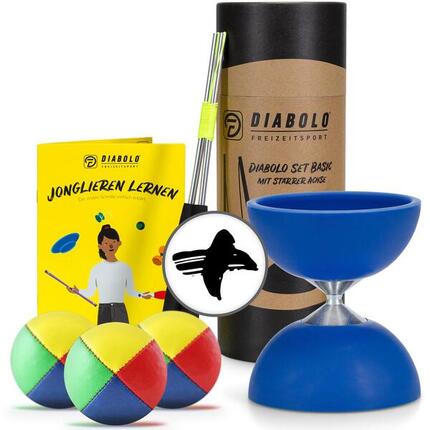 Jonglierset mit Diabolo Set Basic (blau) & Jonglierbälle 3er Set (bunt), Ø 62mm