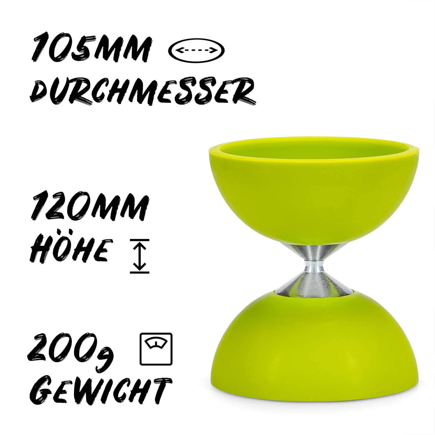 Diabolo Set Basic (lime) mit starrer Achse, Handstäbe, Ersatzschnur, Anleitung 2/7