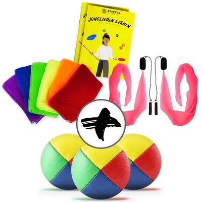Jonglierset mit Jonglierbälle 3er Set, Jongliertücher 6er Set, Soft-Poi (pink)