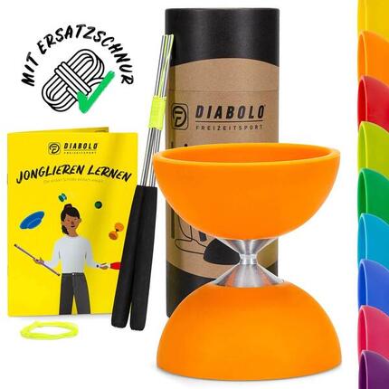 Diabolo Set Basic (orange) mit starrer Achse, Handstäbe, Ersatzschnur, Anleitung