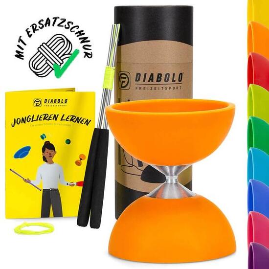 Diabolo Set Basic (orange) mit starrer Achse, Handstäbe, Ersatzschnur, Anleitung