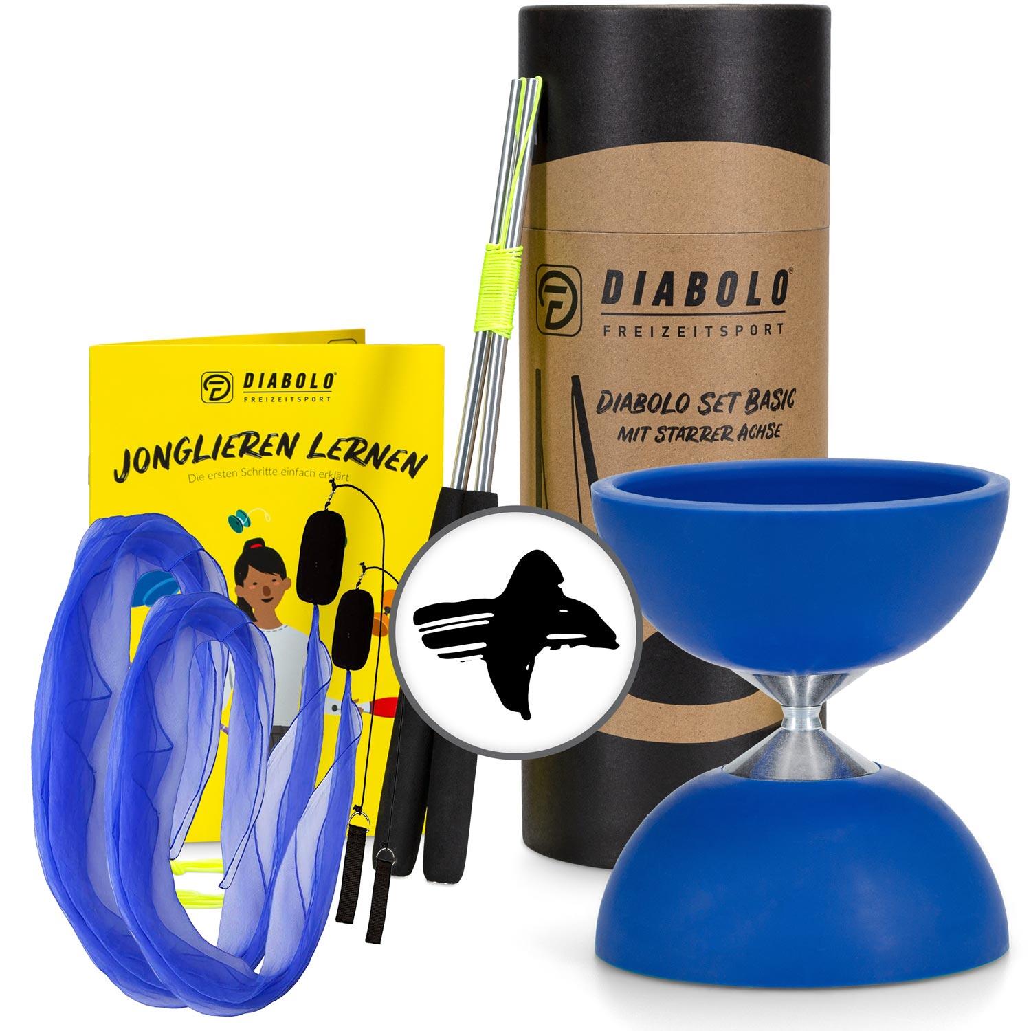 Jonglierset mit Diabolo Set Basic (blau) & Soft-Poi 60x60cm (blau), UV reaktiv 1/7