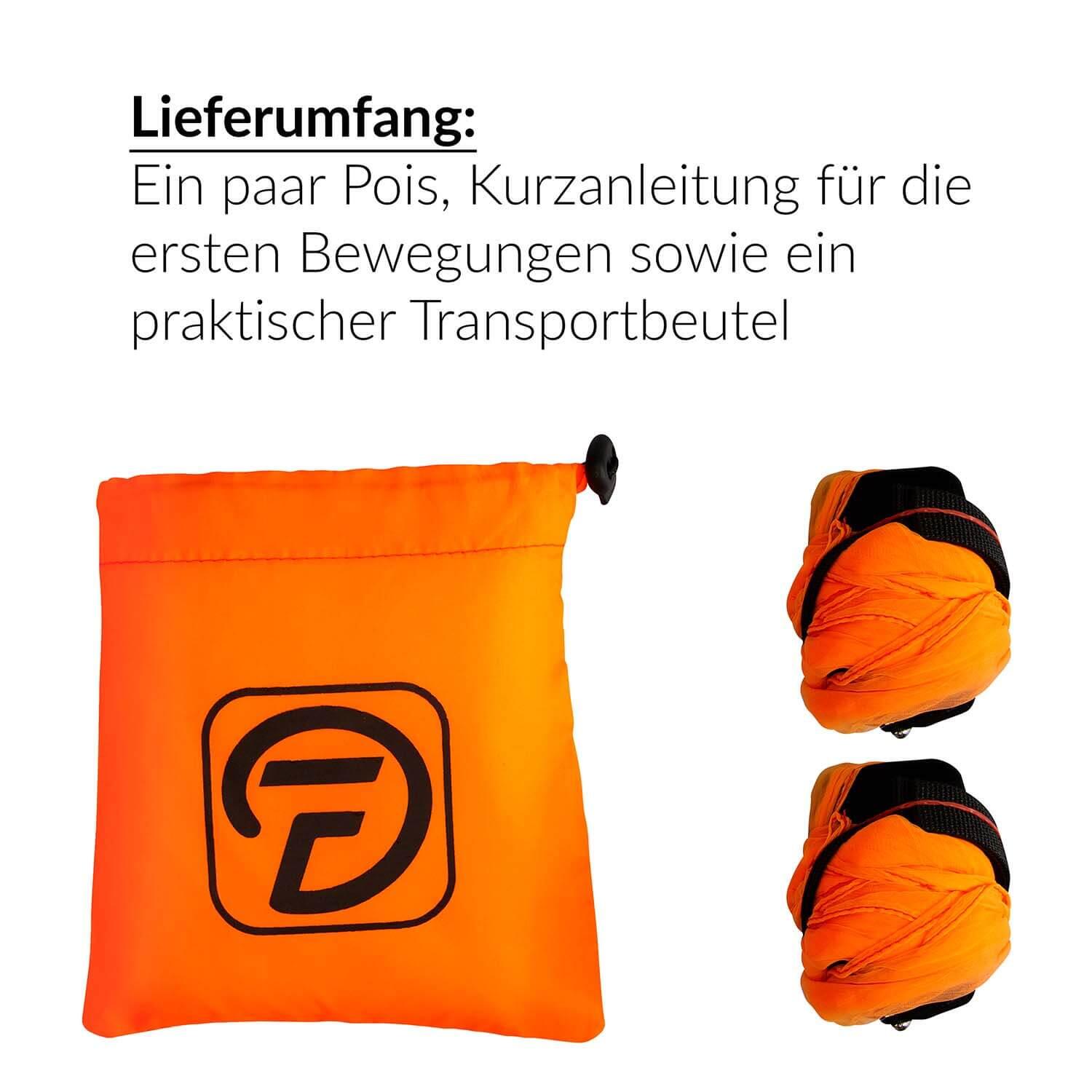 Soft-Poi 40x40cm (uv orange) - Spiral Poi für Kinder mit kleinerem Schaltuch 4/6