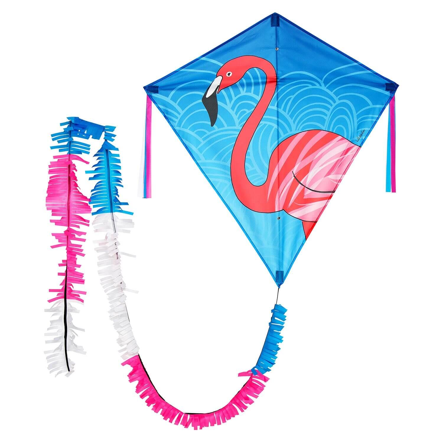 WOLKENSTÜRMER Kinderdrachen Eddy Flamingo (pink-türkis), Einleiner - flugfertig inkl. Schnur