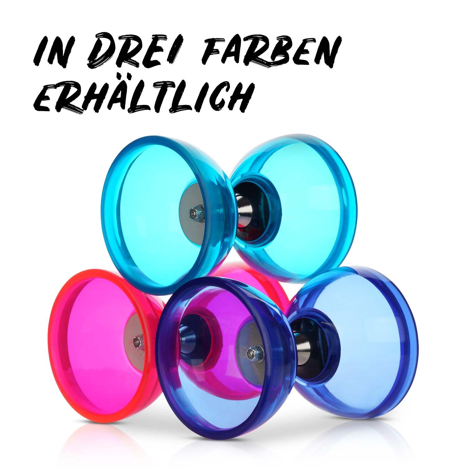 Diabolo Set Pro Clear (blau) mit kugelgelagerter Achse - LED-ready, UV reaktiv 5/7