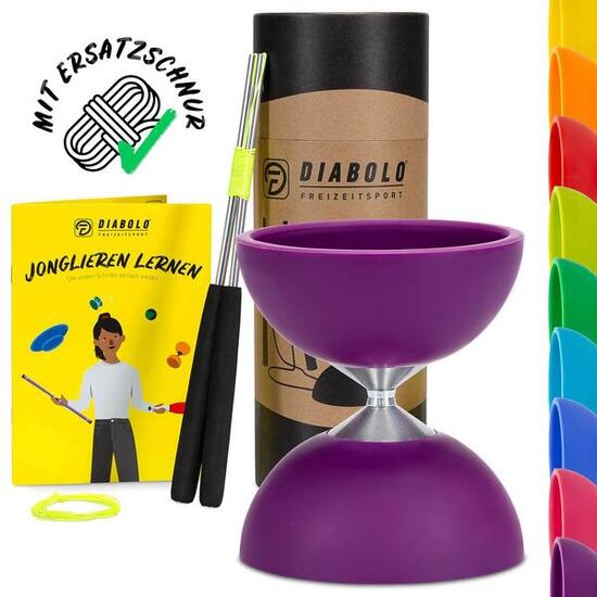 Diabolo Set Basic (lila) mit starrer Achse, Handstäbe, Ersatzschnur, Anleitung
