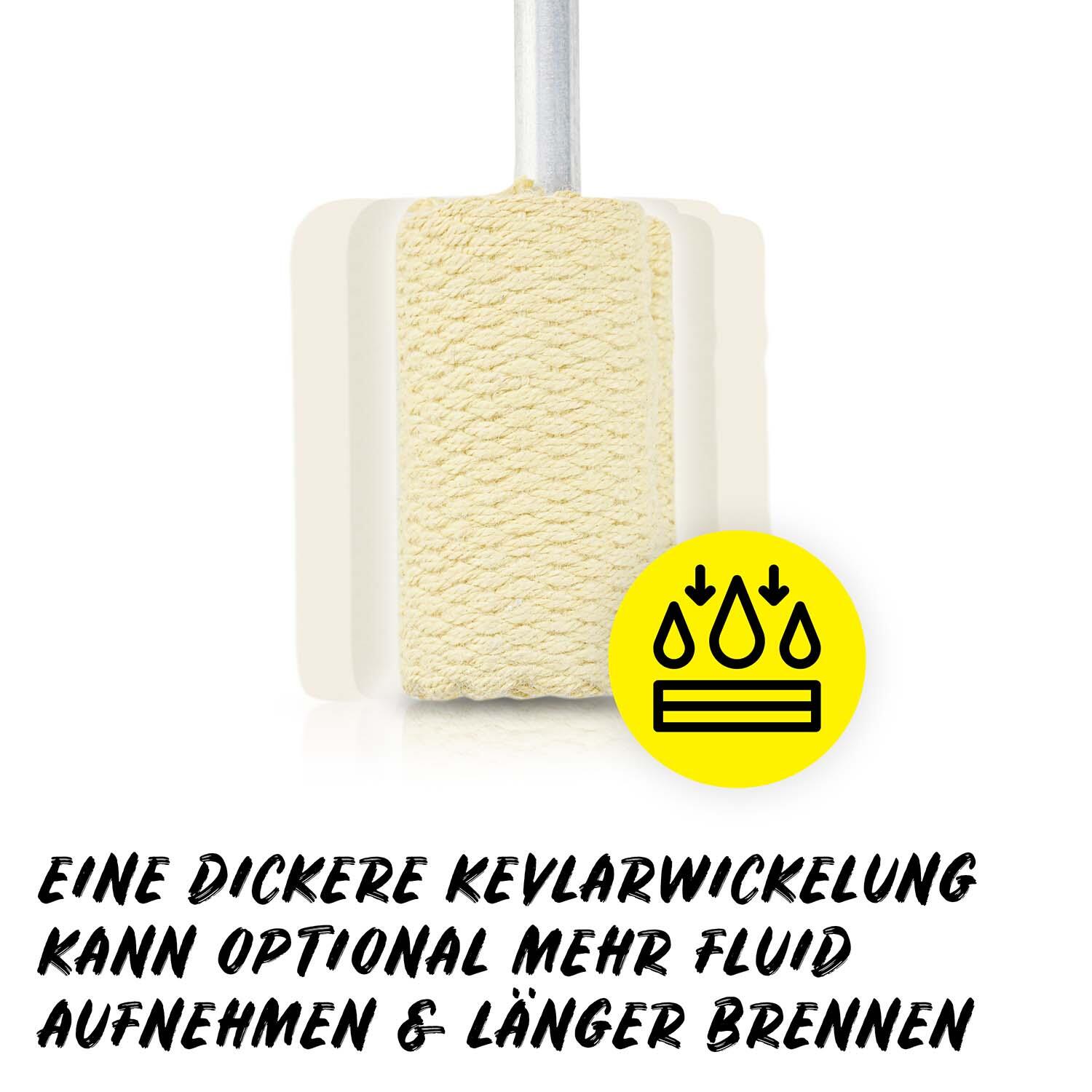 Feuerspuckfackel 40cm (schwarz) - mit 50mm Kevlar Dochtband, lange Brenndauer 4/7