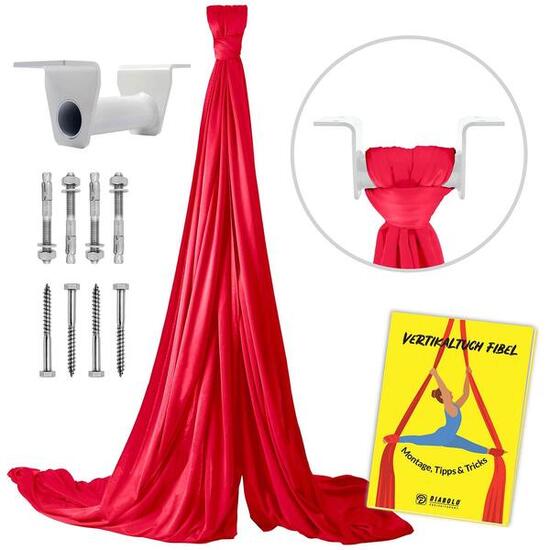 Vertikaltuch 8m (rot) mit Deckenhalterung (weiß) und Transportbeutel