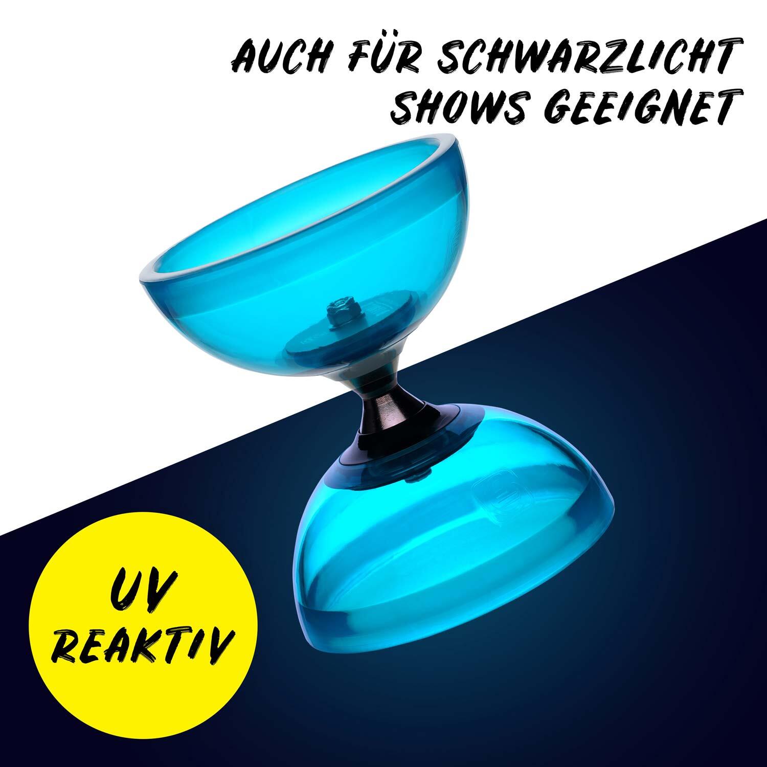 Diabolo Set Pro Clear (türkis) mit kugelgelagerter Achse - LED-ready, UV reaktiv 4/7