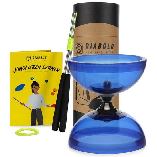 Diabolo Set Pro Clear (blau) mit kugelgelagerter Achse - LED-ready, UV reaktiv