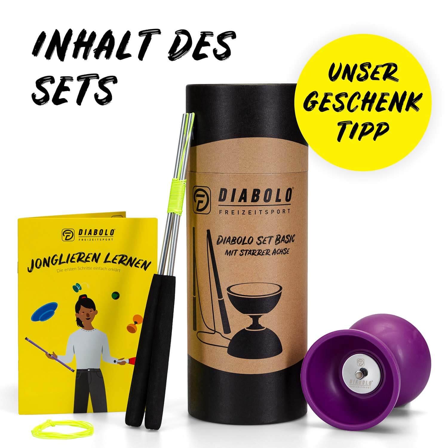 Diabolo Set Basic (lila) mit starrer Achse, Handstäbe, Ersatzschnur, Anleitung 3/7