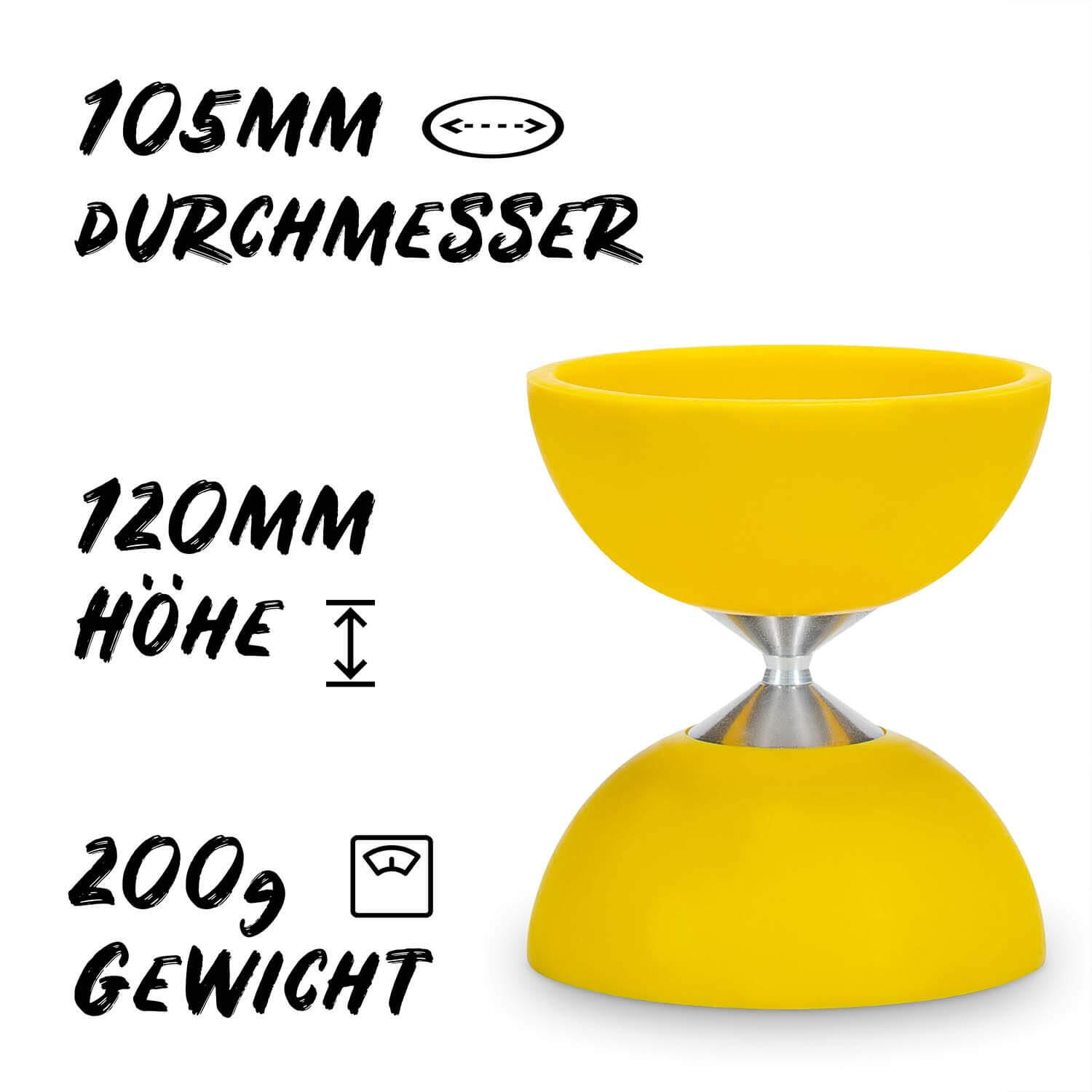Diabolo Set Basic (gelb) mit starrer Achse, Handstäbe, Ersatzschnur, Anleitung 2/7