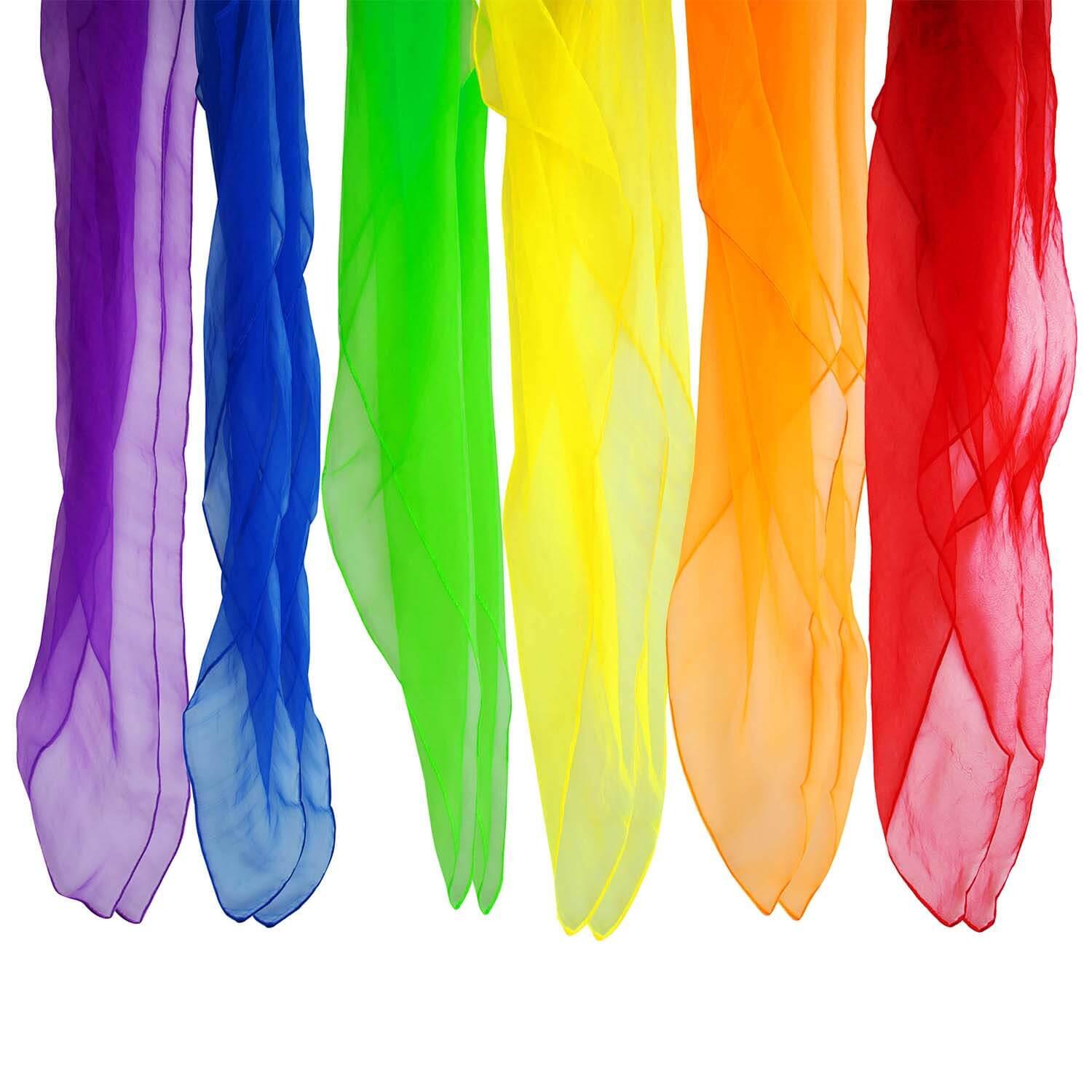 Jongliertücher 12er Set (6 Farben), 60x60cm, Chiffontücher aus 100% Nylon 7/7