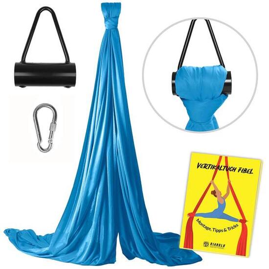 Vertikaltuch 6m (türkisblau) mit Triangel-Aufhängung (schwarz) und Beutel