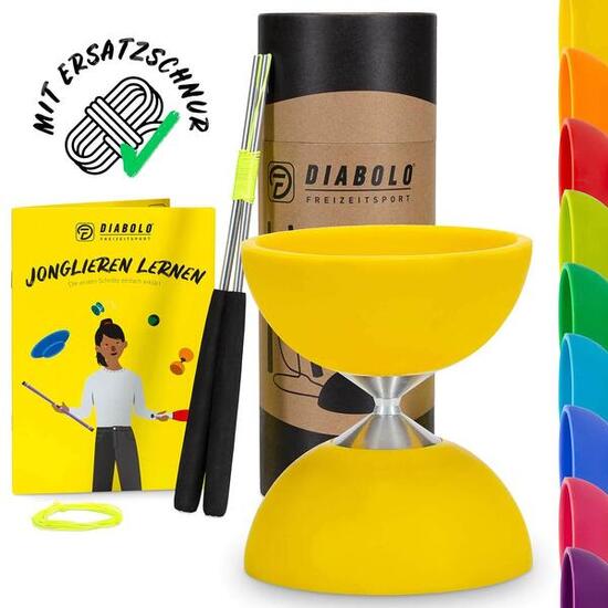 Diabolo Set Basic (gelb) mit starrer Achse, Handstäbe, Ersatzschnur, Anleitung