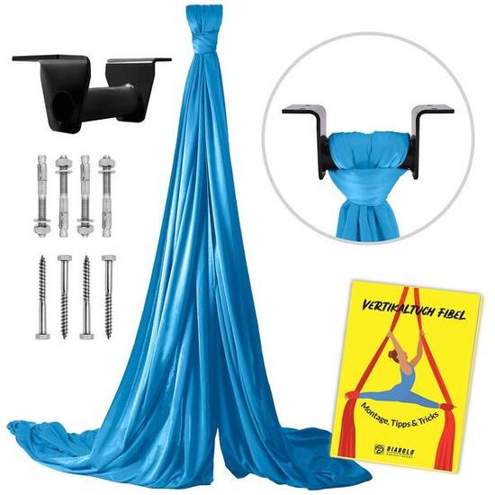 Vertikaltuch 6m (türkisblau) mit Deckenhalterung (schwarz) und Transportbeutel