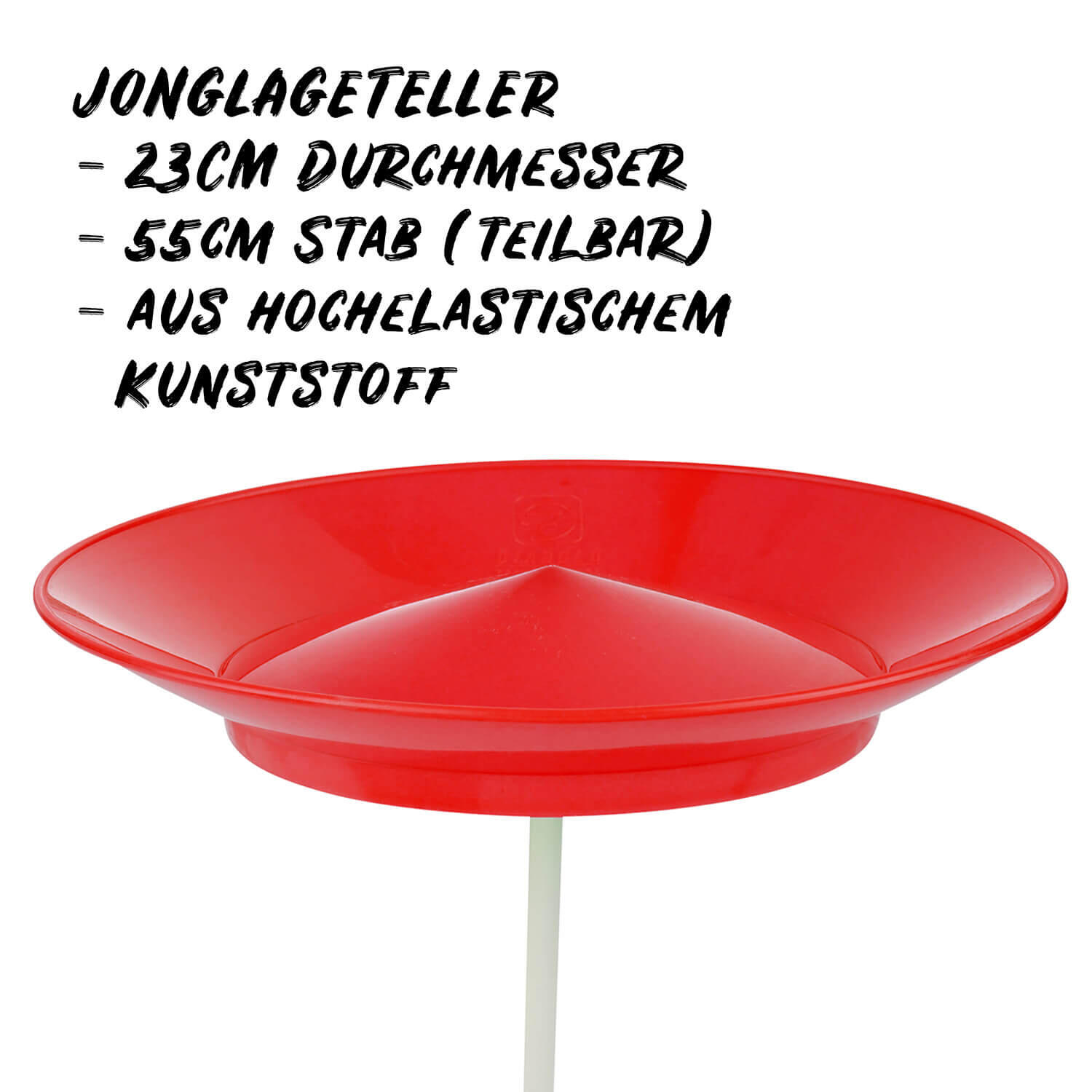 Jonglierteller (rot) im Set mit teilbarem Kunststoffstab, 23cm, UV reaktiv 2/7