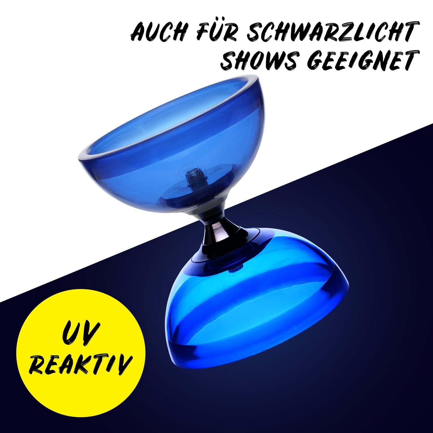 Diabolo Set Pro Clear (blau) mit kugelgelagerter Achse - LED-ready, UV reaktiv 4/7