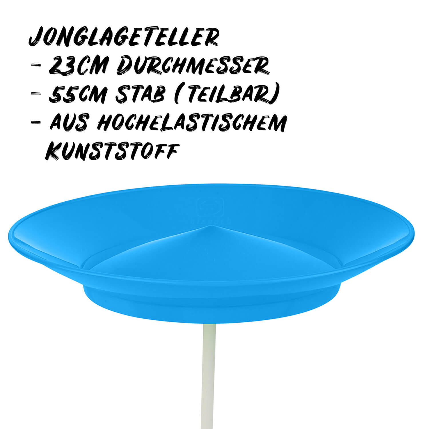 Jonglierteller (uv blau) im Set mit teilbarem Kunststoffstab, 23cm, UV reaktiv 2/7