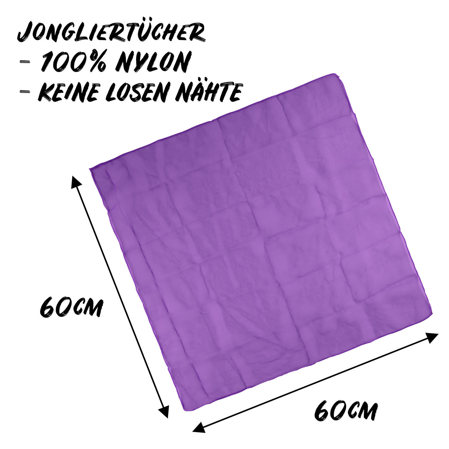 Jongliertücher 6er Set (6 Farben), 60x60cm, Chiffontücher aus 100% Nylon 3/7